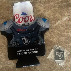 Raiders Football coozie and Raiders dog tag from the football game